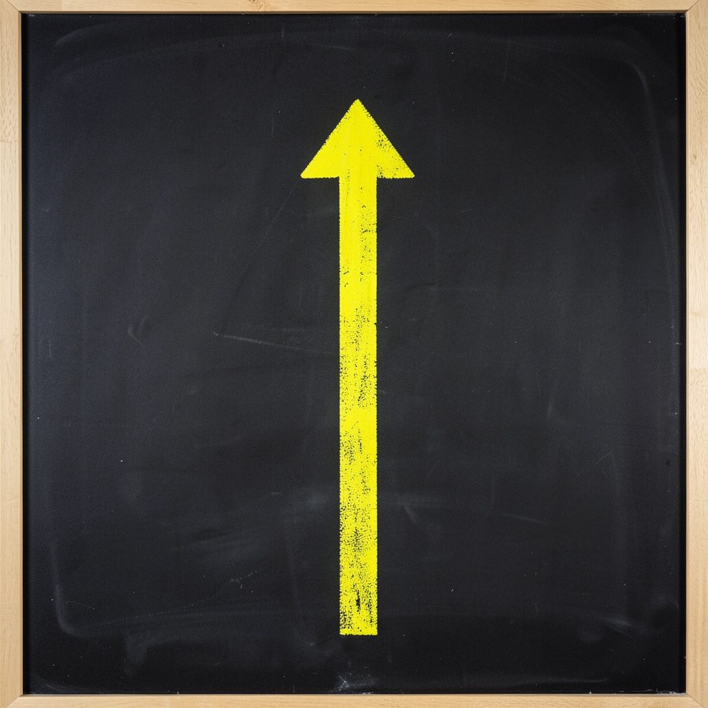 A hand-drawn arrow in orange chalk pointing across a dark chalkboard background, suggesting direction and momentum